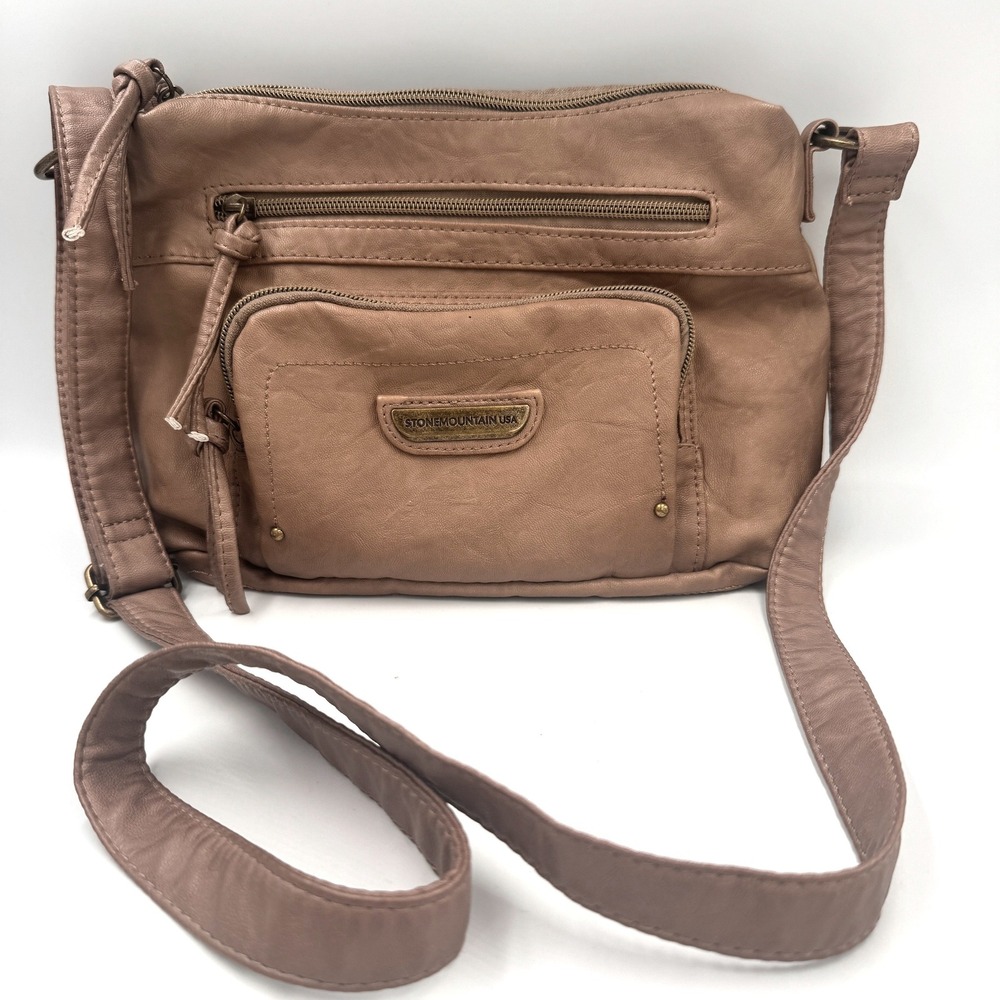 Stone Mountain USA Tan Brown Faux Leather Multi-Pocket Crossbody Bag 9AF1117-T